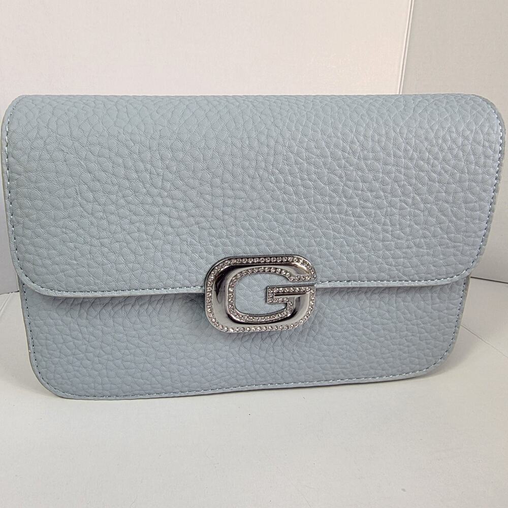 Ice Blue Leather Purse Shoulder Crossbody Bag Rhinestone G Accent Pebble New